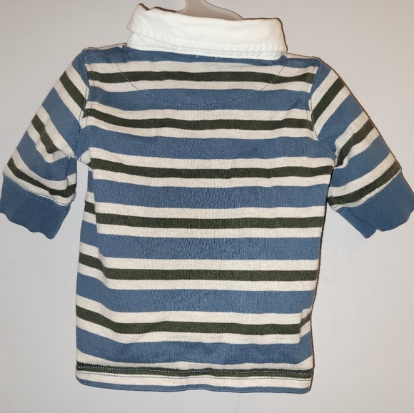💙 Vintage Gymboree Blue Green Cream Striped Rugby Shirt Baby Boys 3-6 Months 🏉 - Picture 3 of 6